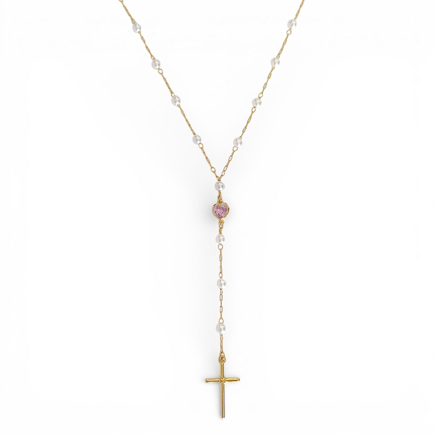 Cadena Rosario Corazon Rosa joya mujer enchapado oro 18k collar colgante regalo