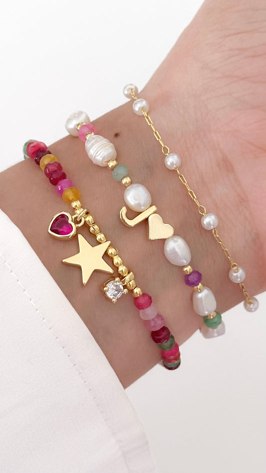 Pulsera Perlas de Rio + Inicial joya mujer enchapado oro 18k pulsera accesorio