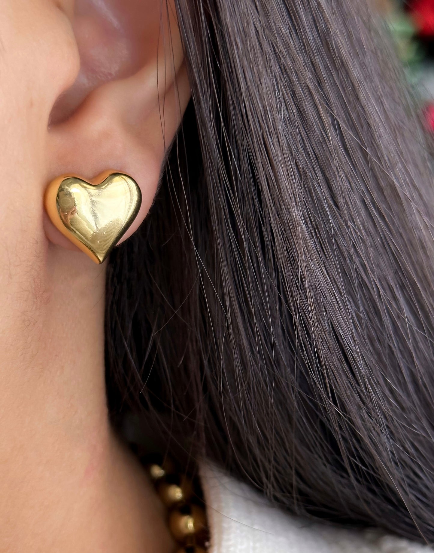 Aros Corazon Dorado Liso joya mujer enchapado oro 18k aros moda chile