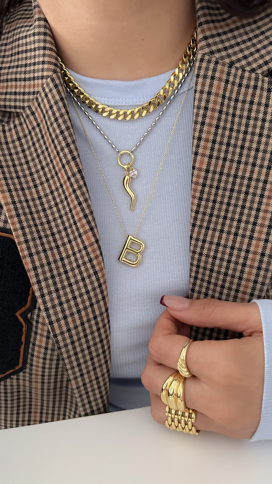 Cadena Cuerno Mix de Metales Plateado y Dorado