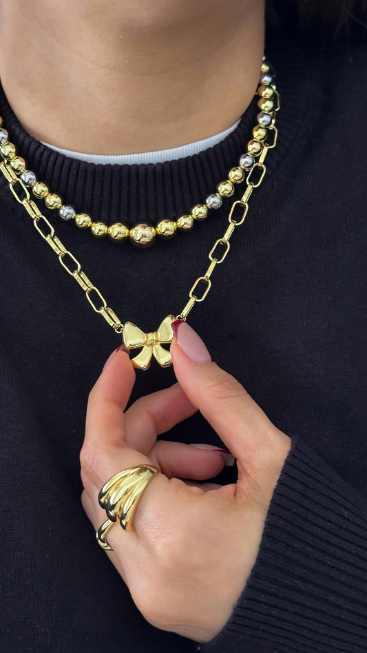 Collar Bolitas Plateado y Dorado