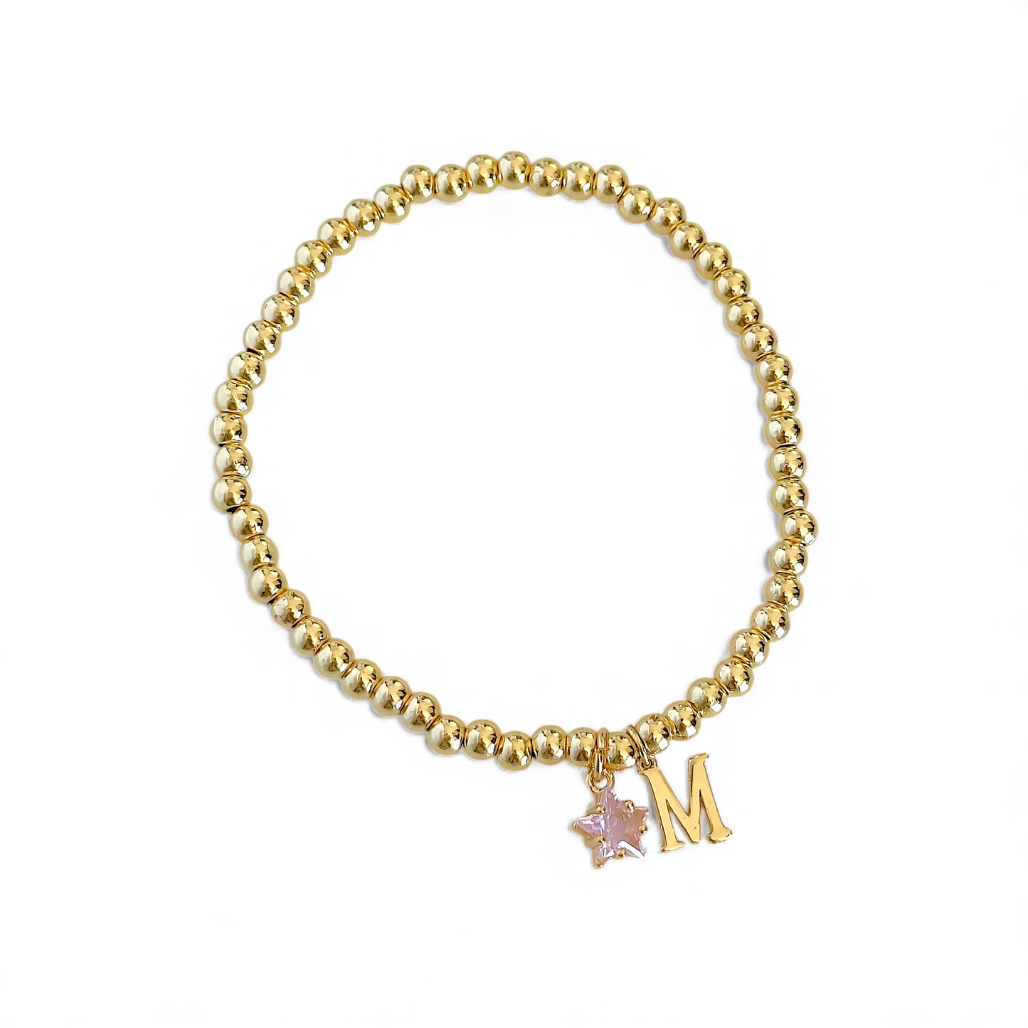 Pulsera Personalizada de Bolitas Doradas con Inicial