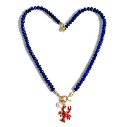 Collar Agata Rondell Azul Langosta joya mujer enchapado oro 18k collar colgante regalo