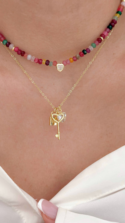 Collar Armonia Corazon Punto de Luz joya mujer enchapado oro 18k collar colgante regalo