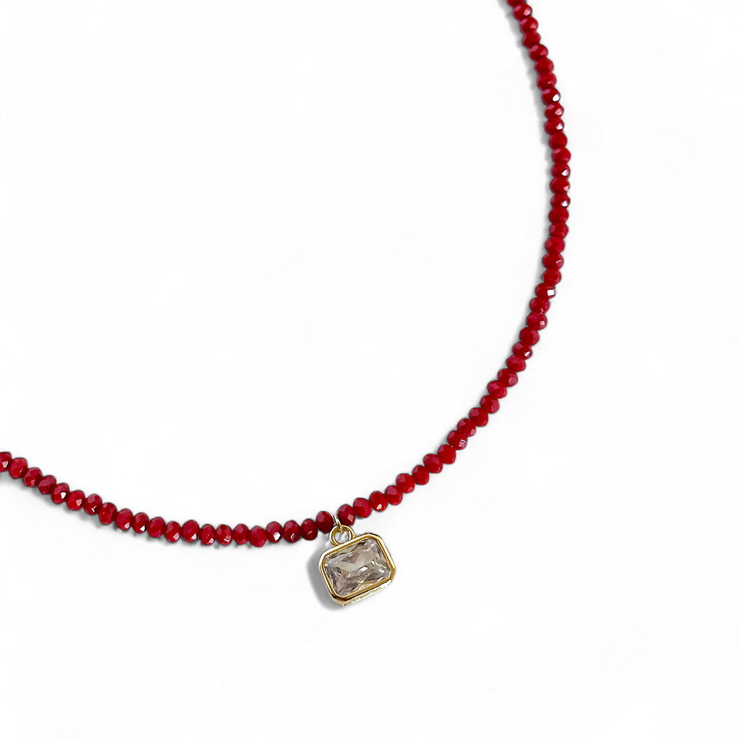 Collar Cristales Facetados Rojo Oscuro