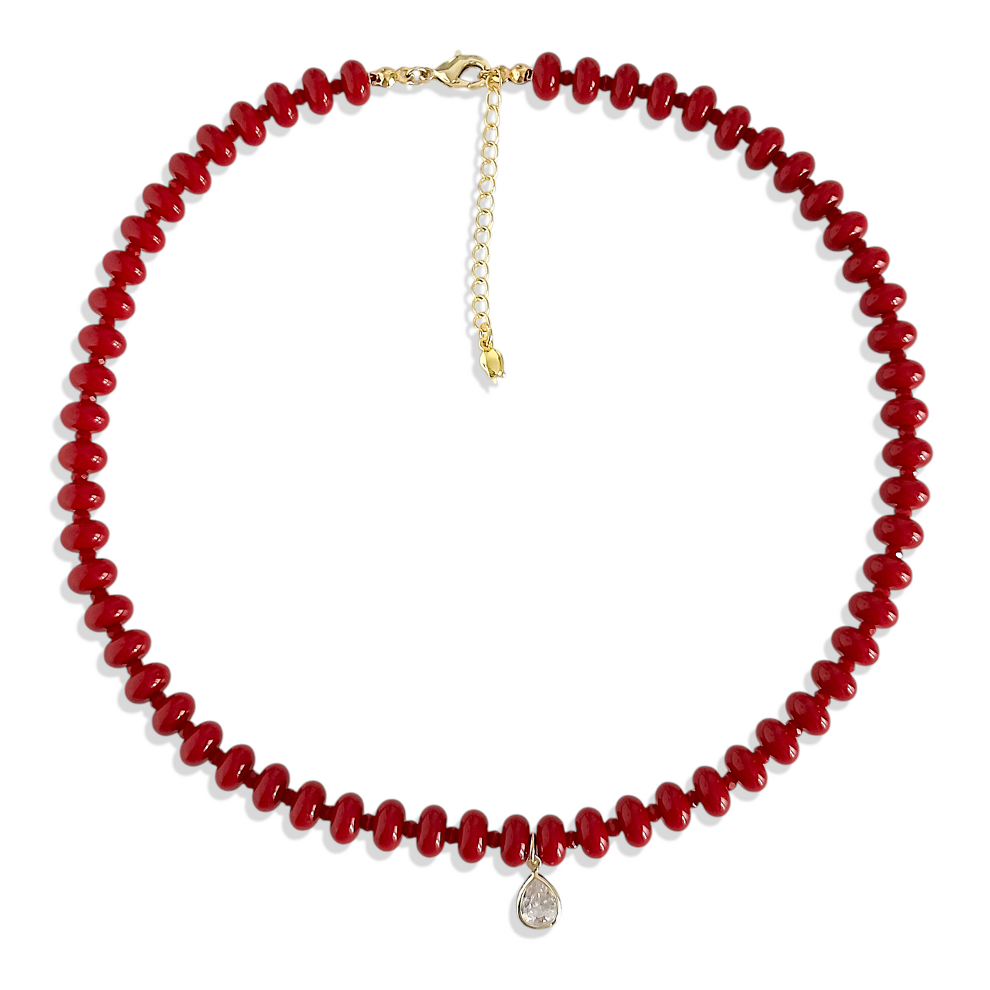 Collar Jade Rojo Oscuro y Punto de luz