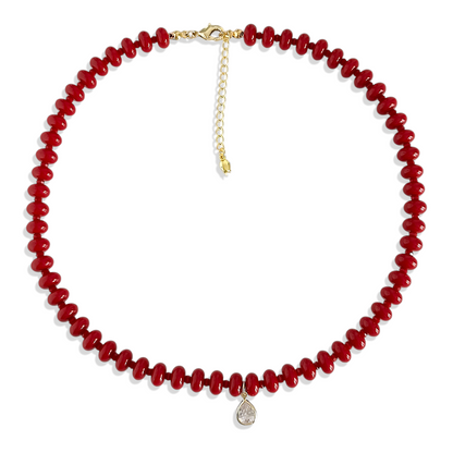 Collar Jade Rojo Oscuro y Punto de luz