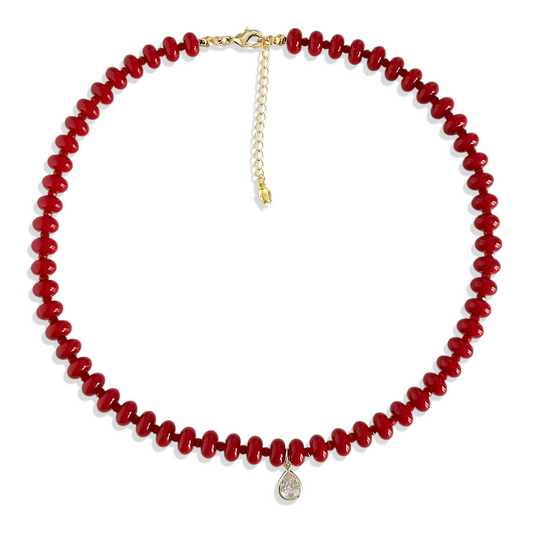 Collar Jade Rojo Oscuro y Punto de luz