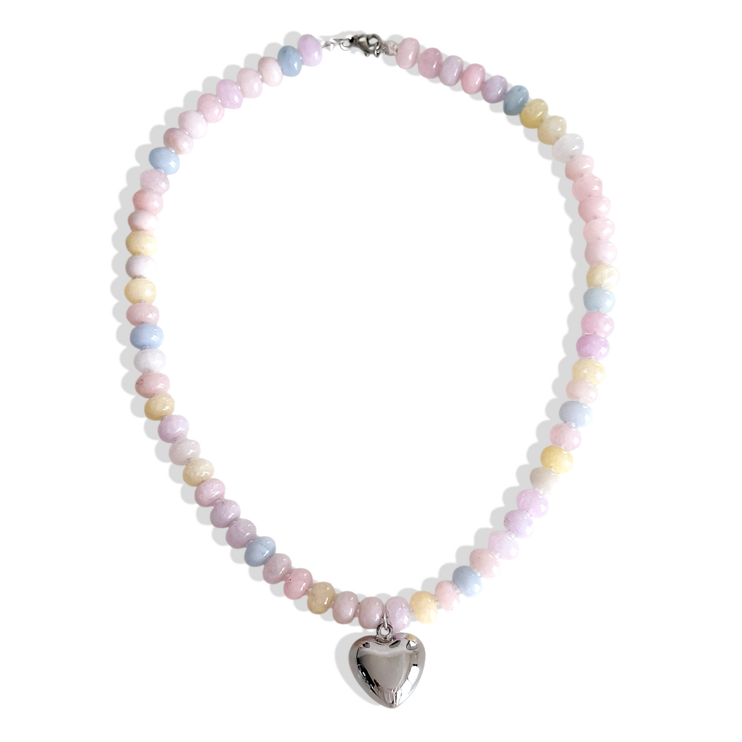 Collar Tonos pasteles + Corazon Plateado