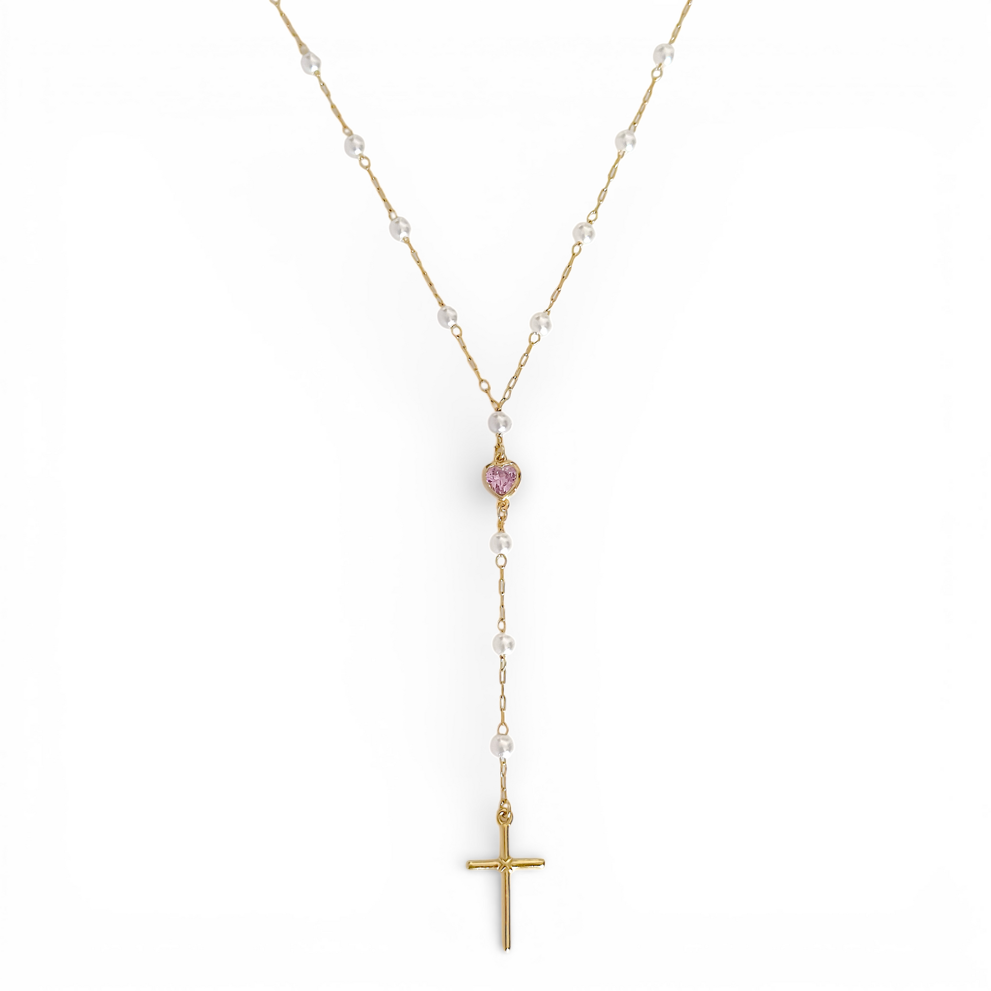 Cadena Rosario Corazon Rosa joya mujer enchapado oro 18k collar colgante regalo