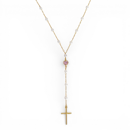 Cadena Rosario Corazon Rosa joya mujer enchapado oro 18k collar colgante regalo