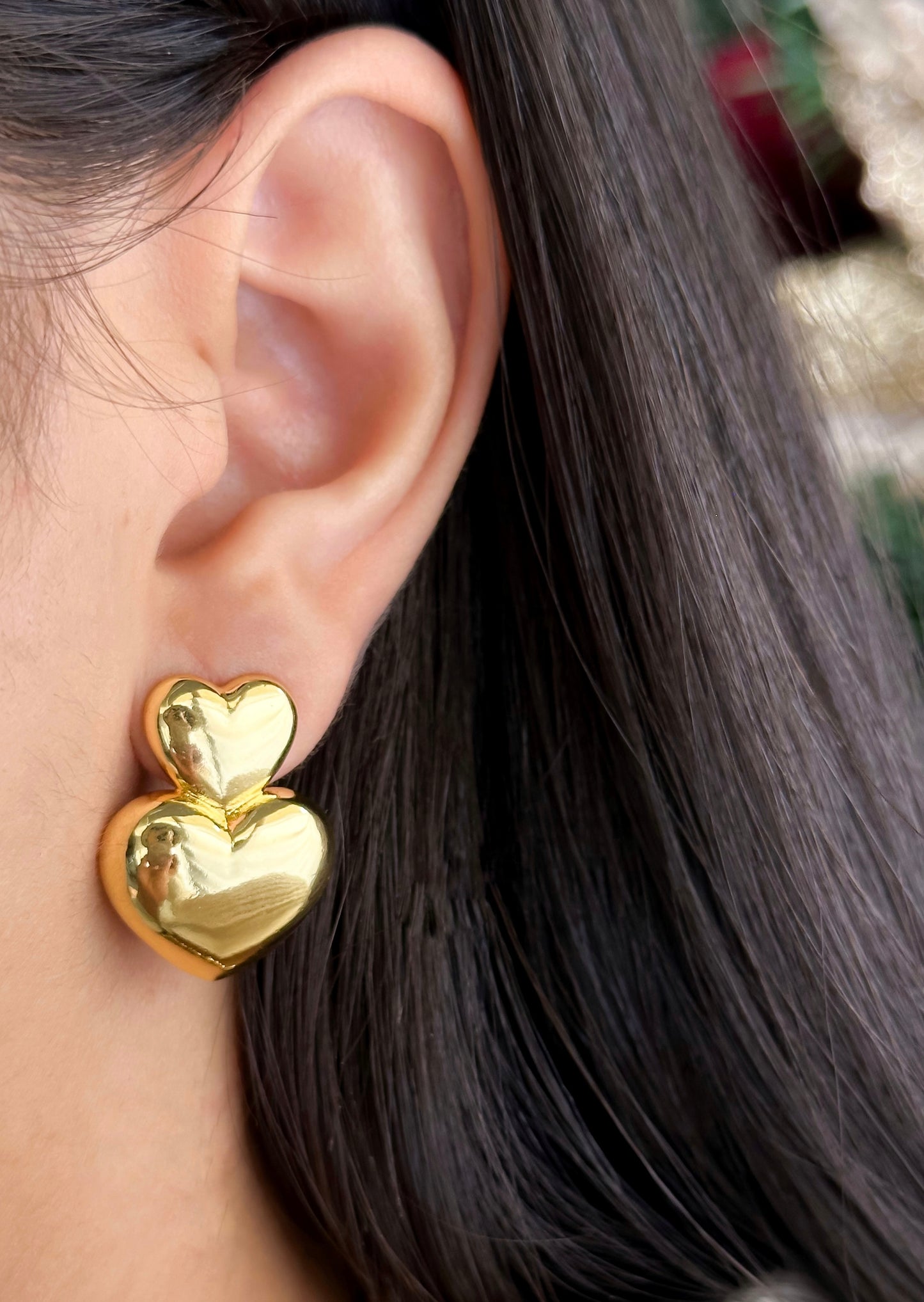 Aros Corazon Doble Dorados Lisos joya mujer enchapado oro 18k aros moda chile