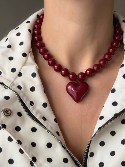 Collar Corazón Burdeo 14mm