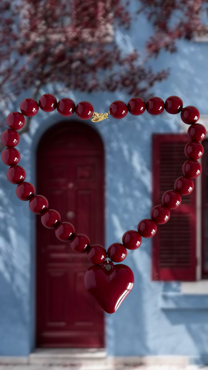 Collar Corazón Burdeo 14mm