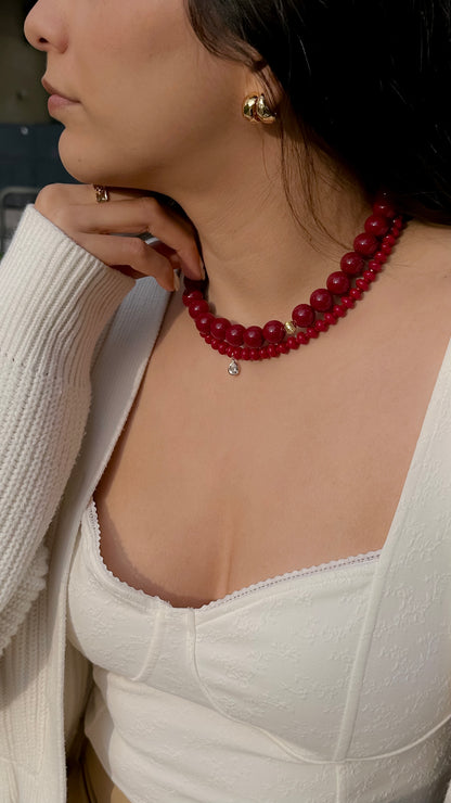 Collar Jade Rojo Oscuro y Punto de luz