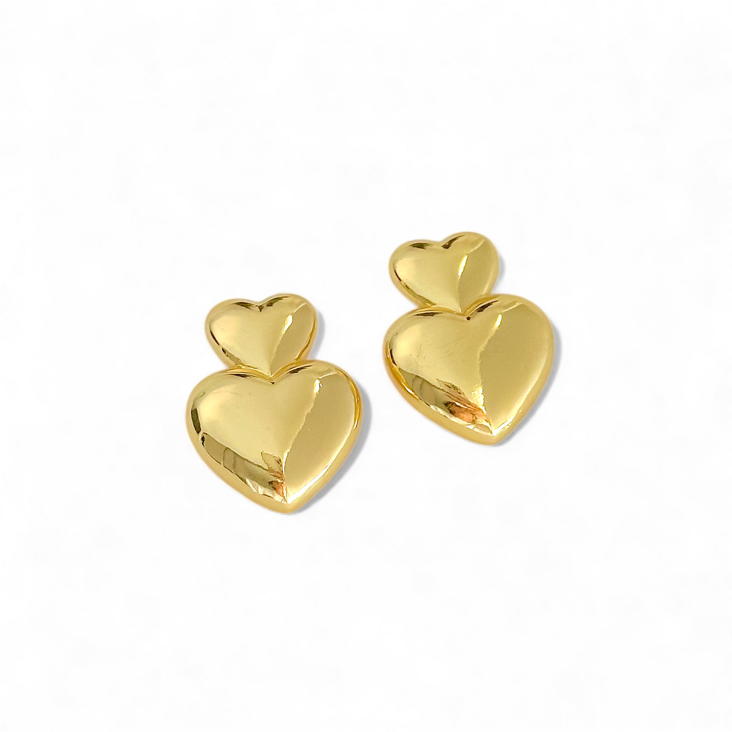 Aros Corazon Doble Dorados Lisos joya mujer enchapado oro 18k aros moda chile