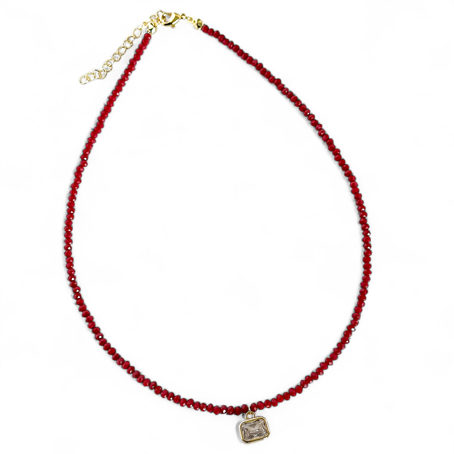 Collar Cristales Facetados Rojo Oscuro