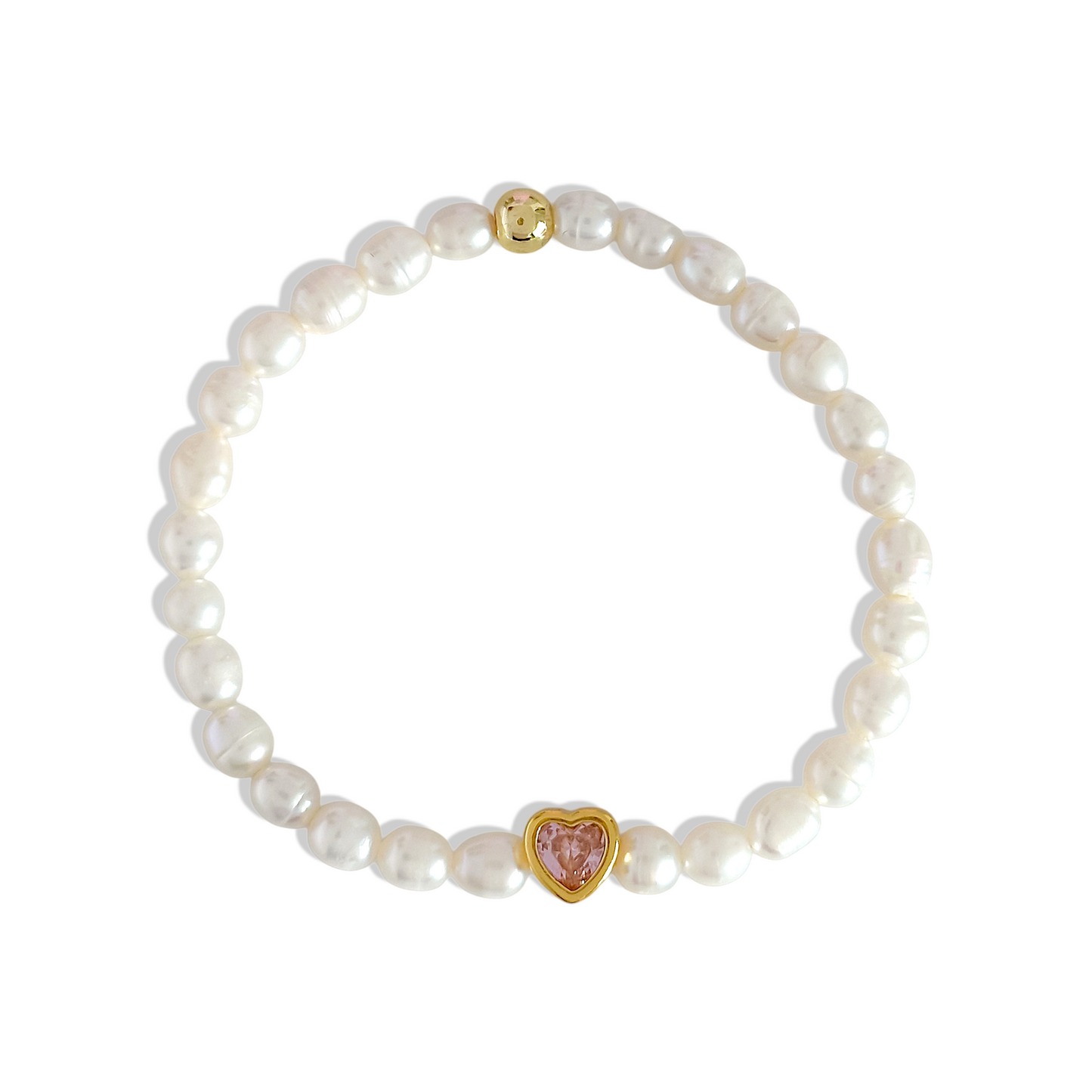 Pulsera de Perlas de Rio y Corazon Rosa