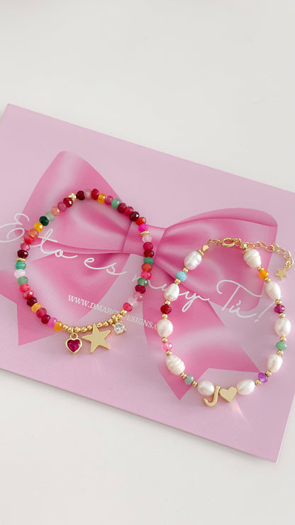 Pulsera Perlas de Rio + Inicial joya mujer enchapado oro 18k pulsera accesorio
