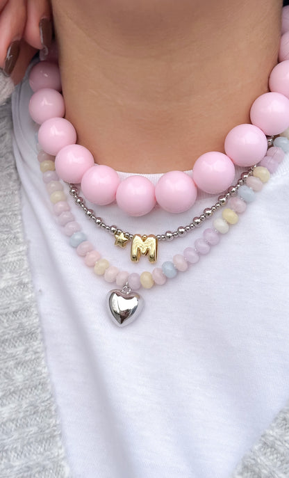Collar Tonos pasteles + Corazon Plateado
