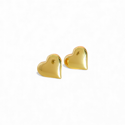 Aros Corazon Dorado Liso joya mujer enchapado oro 18k aros moda chile