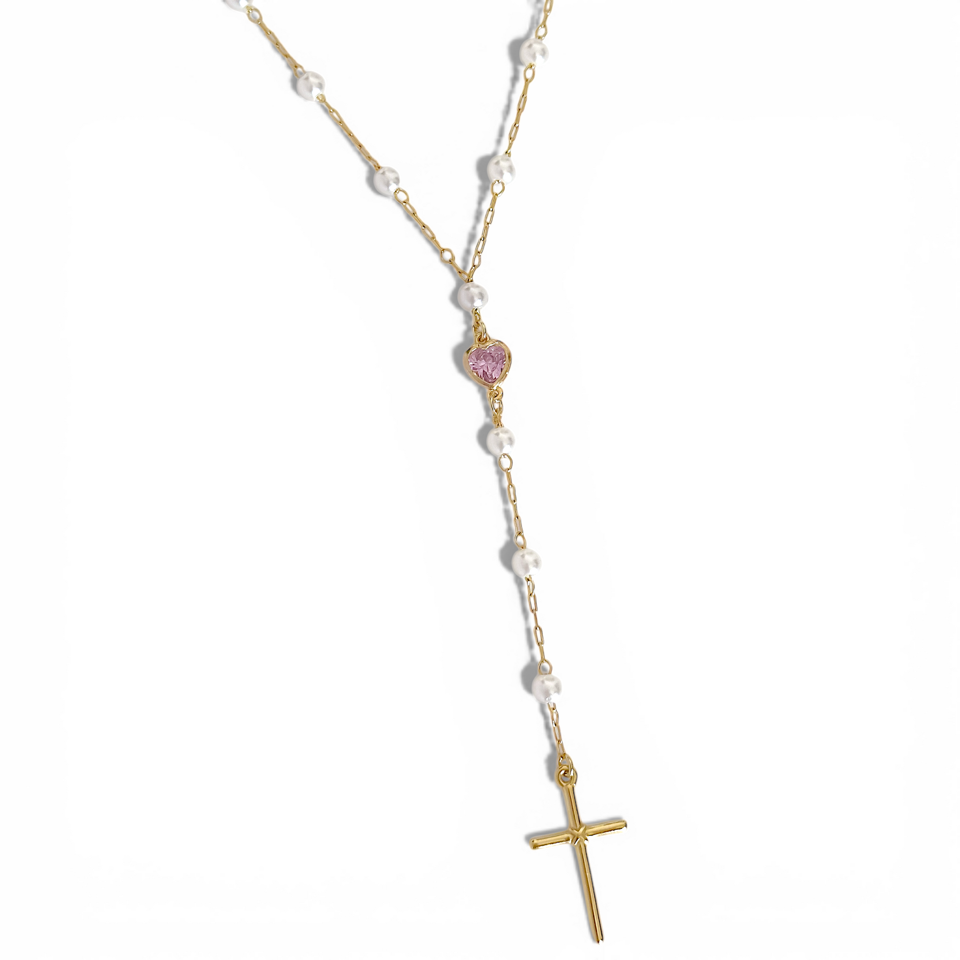 Cadena Rosario Corazon Rosa joya mujer enchapado oro 18k collar colgante regalo