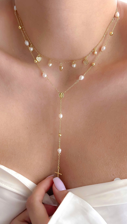 Cadena Corta Mini Corazones joya mujer enchapado oro 18k collar colgante regalo