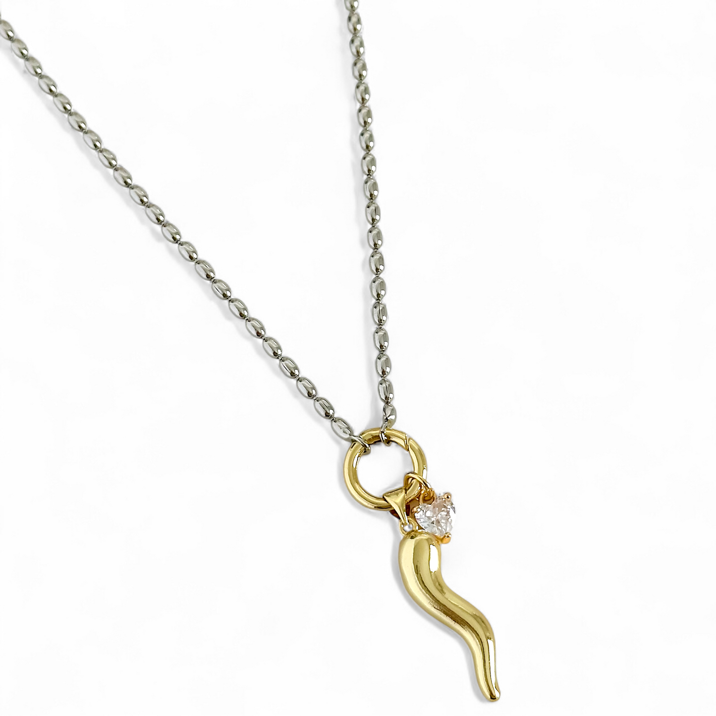 Cadena Cuerno Mix de Metales Plateado y Dorado