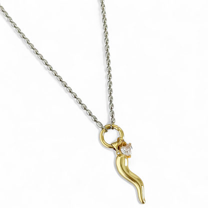 Cadena Cuerno Mix de Metales Plateado y Dorado