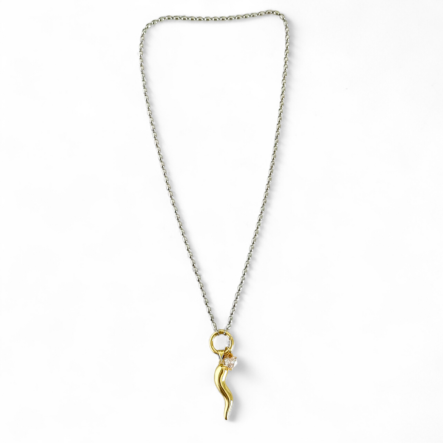 Cadena Cuerno Mix de Metales Plateado y Dorado
