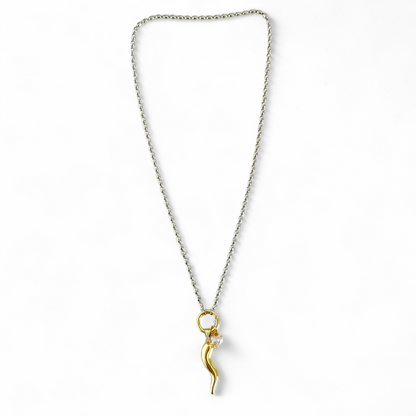 Cadena Cuerno Mix de Metales Plateado y Dorado