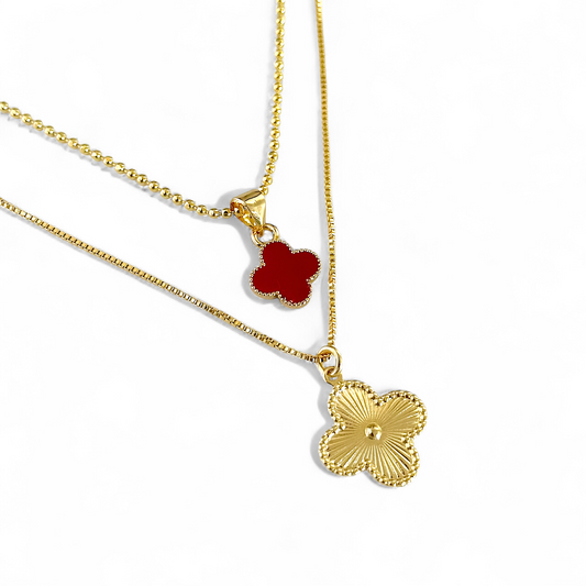 Cadena Trébol Rojo 2en1 joya mujer enchapado oro 18k collar colgante regalo
