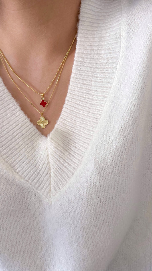 Cadena Trébol Rojo 2en1 modelo joya mujer enchapado oro 18k collar colgante regalo
