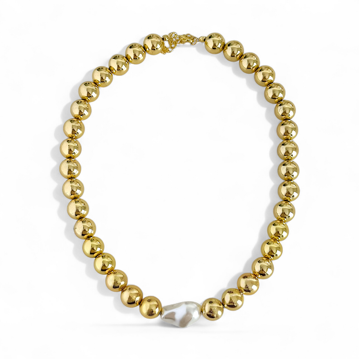 Collar Bolitas Doradas y Perla Irregular