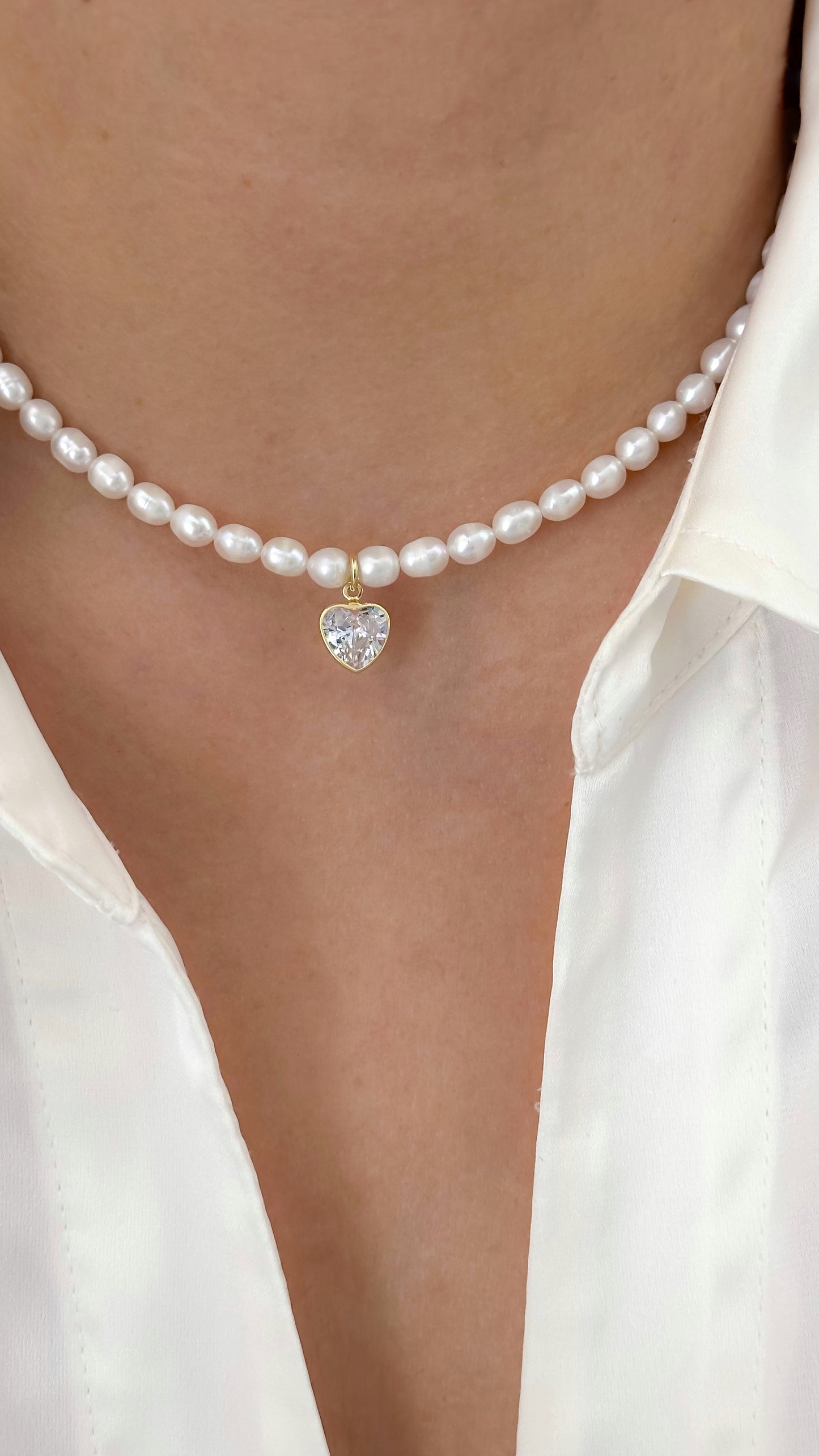 Perlas de Río y corazón circonita