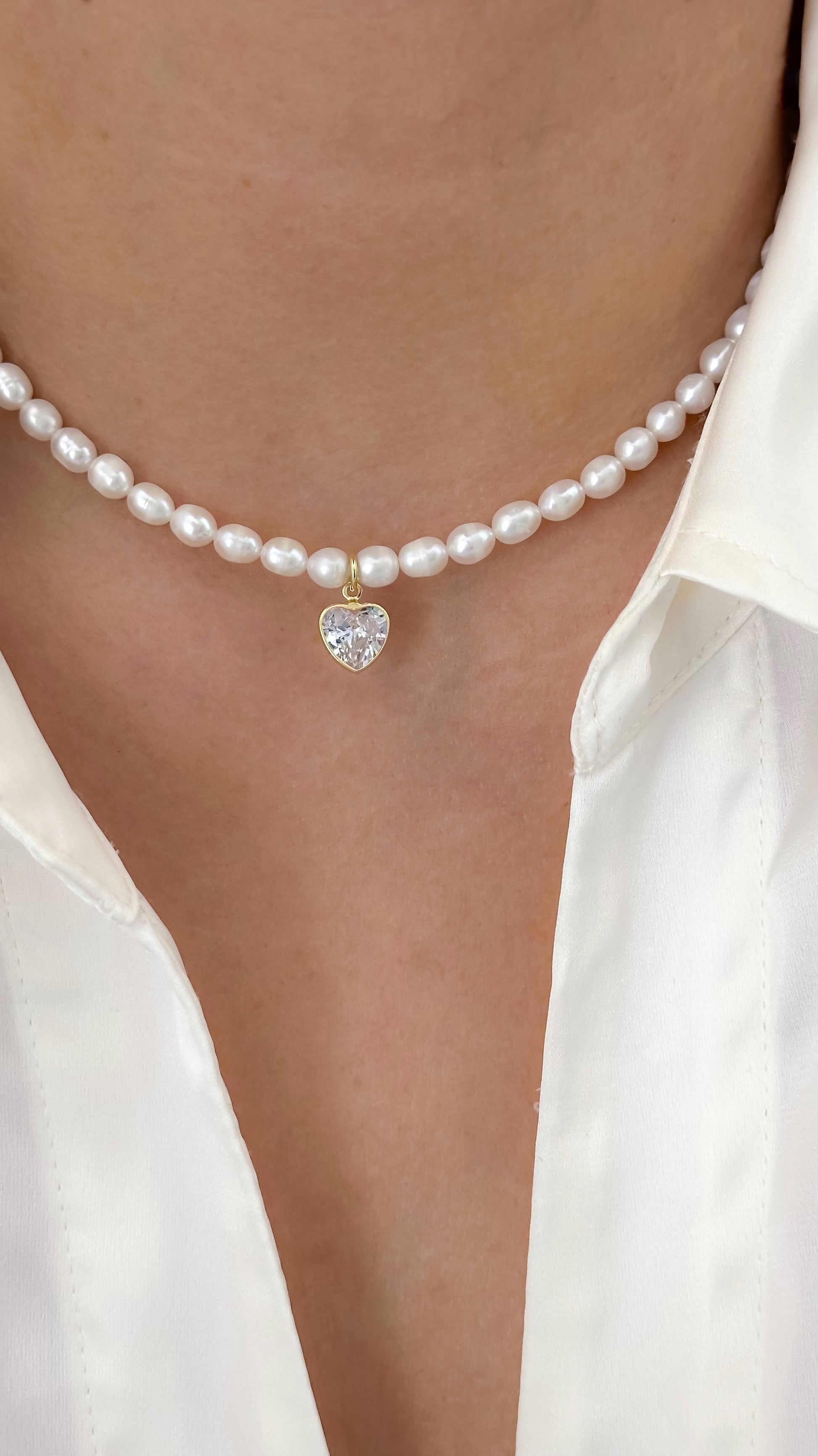 Perlas de Río y corazón circonita
