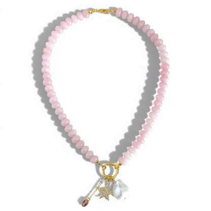 Collar Rosa con Perla Barroca joya mujer enchapado oro 18k collar colgante regalo