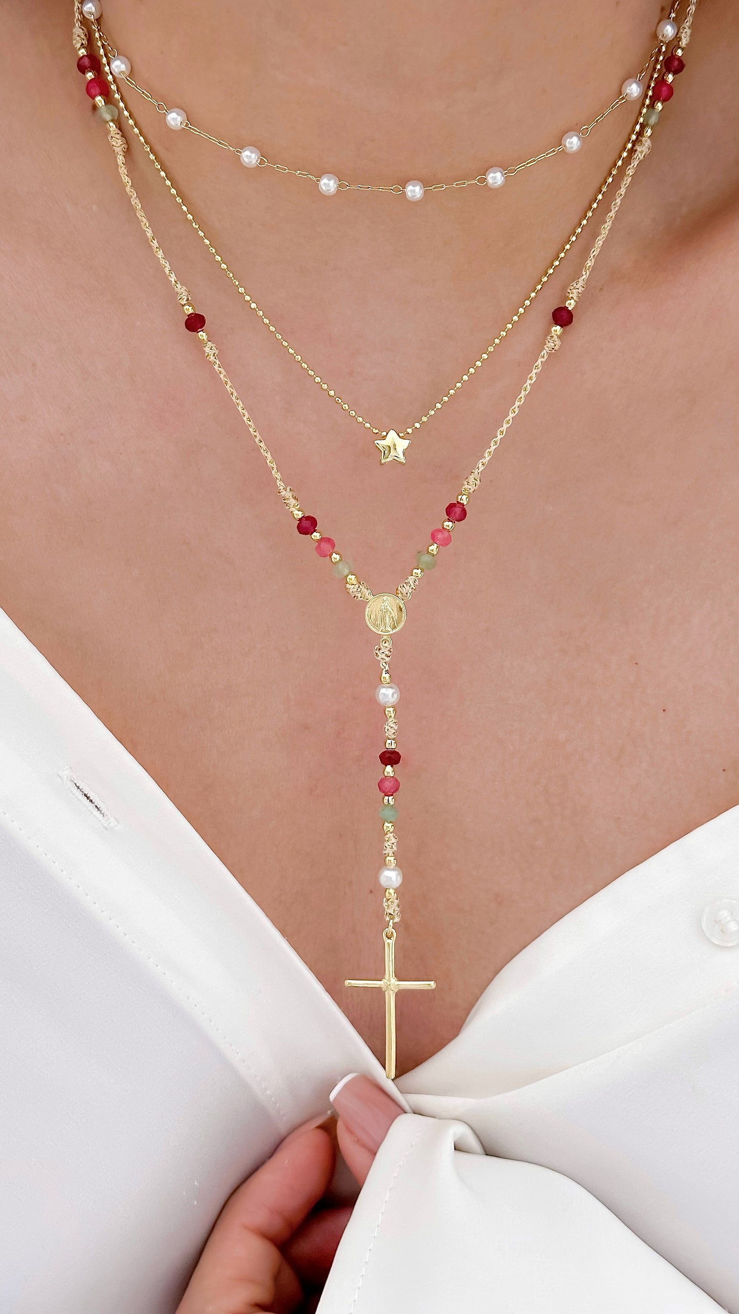 Collar Tipo Rosario Ajustable joya mujer enchapado oro 18k collar colgante regalo