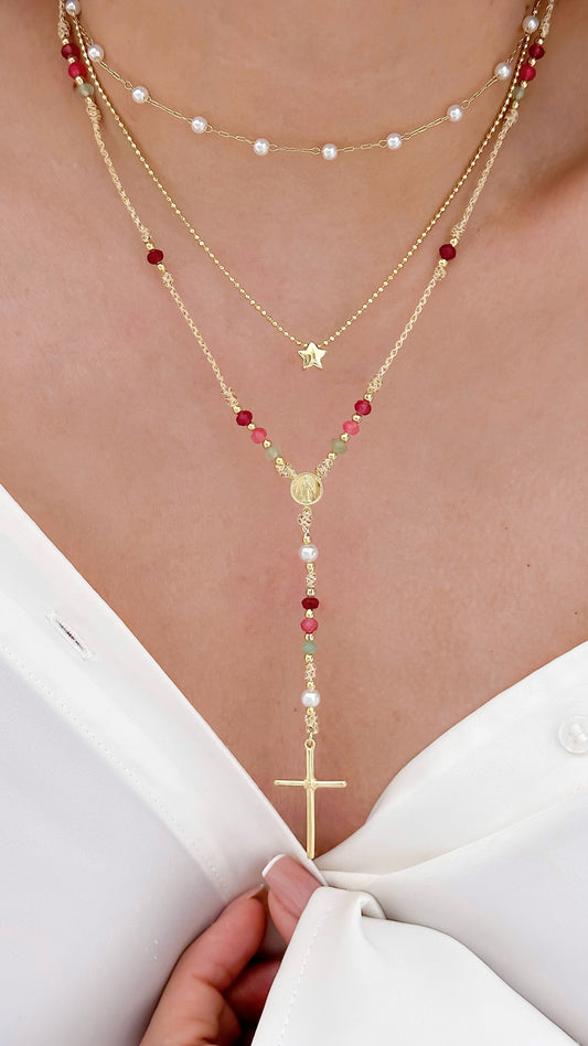 Collar Tipo Rosario Ajustable joya mujer enchapado oro 18k collar colgante regalo