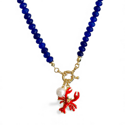 Collar Agata Rondell Azul Langosta joya mujer enchapado oro 18k collar colgante regalo