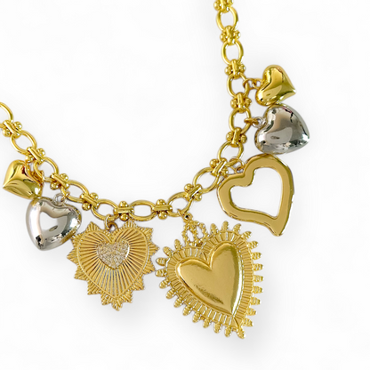 Collar corazon, corazones, dorado, plateado