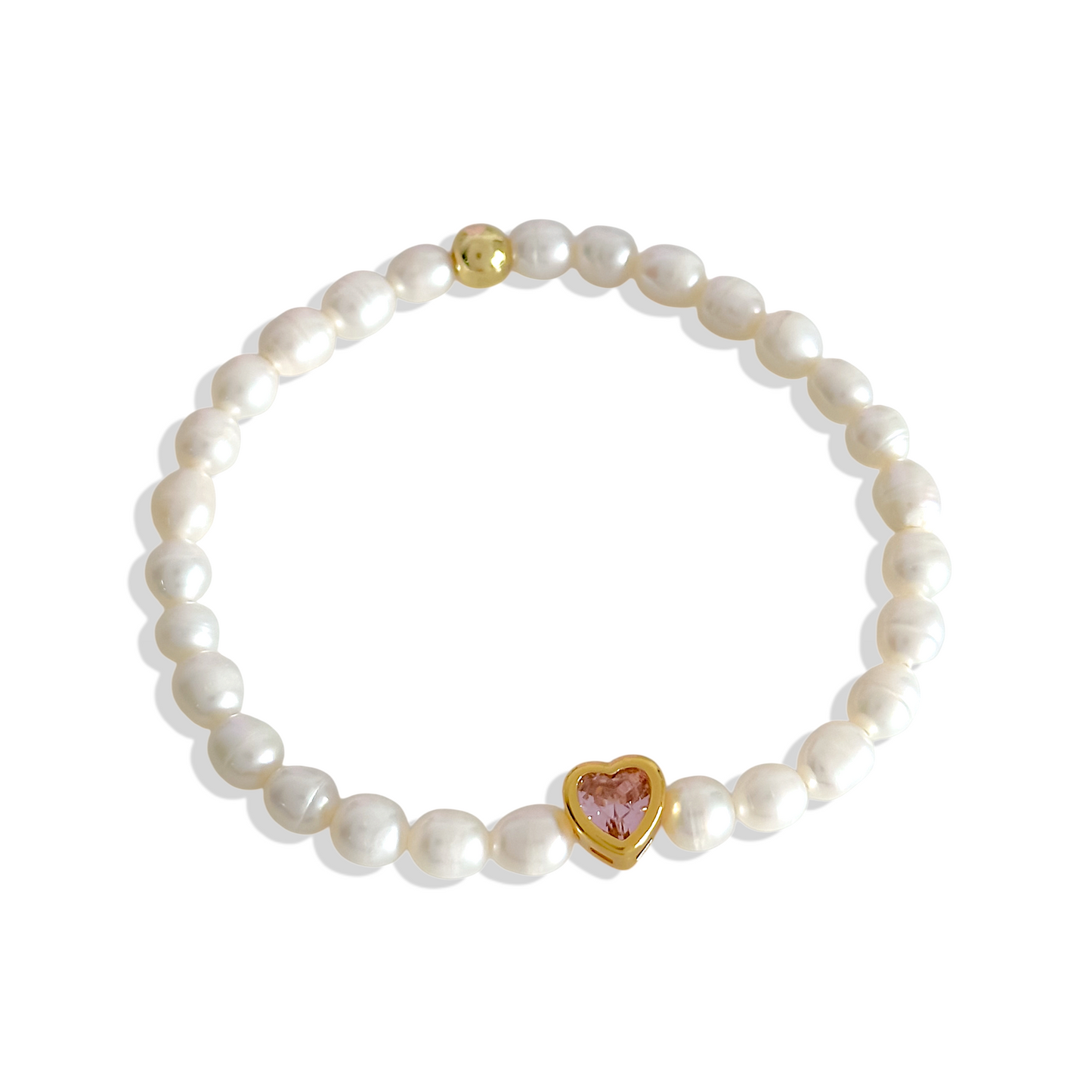 Pulsera de Perlas de Rio y Corazon Rosa