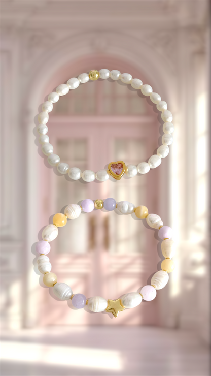 Pulsera de Perlas de Rio y Corazon Rosa