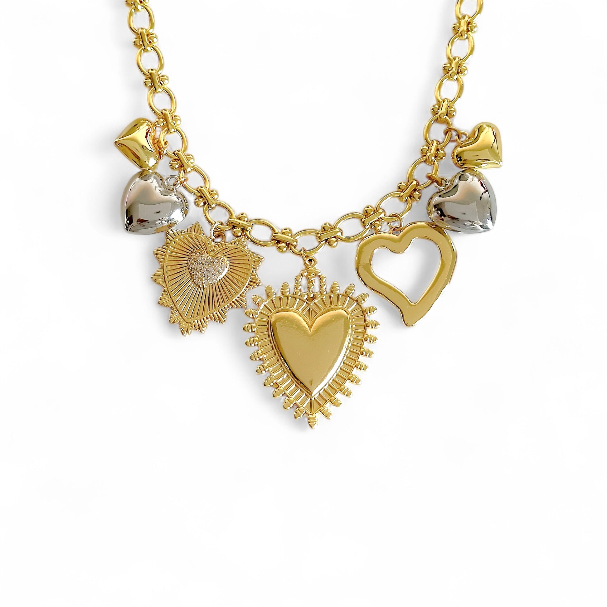 Collar corazon, corazones, dorado, plateado