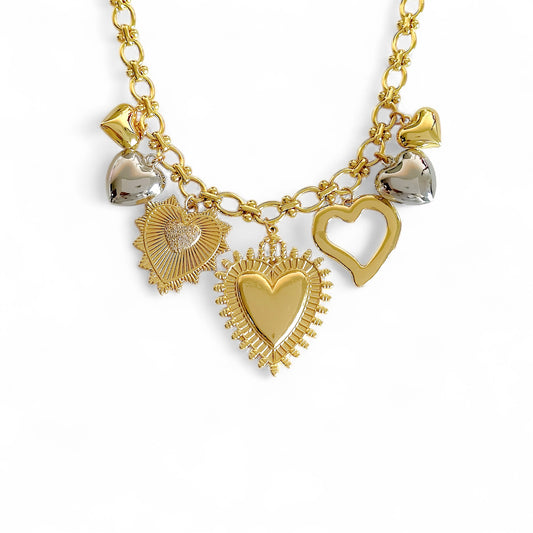 Collar corazon, corazones, dorado, plateado