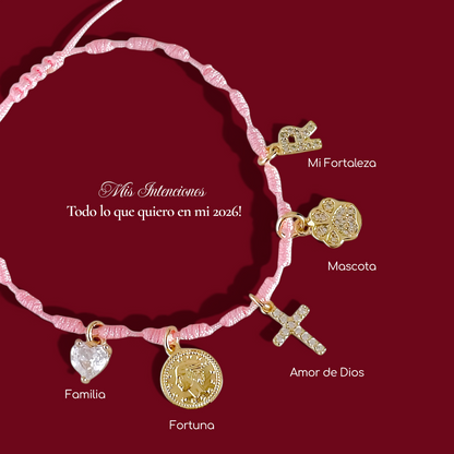 Pulsera Hilo Rosado Mis intenciones detalle joya mujer enchapado oro 18k pulsera accesorio