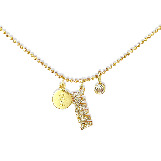 Cadena mamá con dije niño incluye empaque de regalo enchapada en oro 18K hipoalergénica - D'march Designs Chile