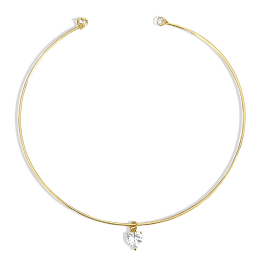 Choker rígido con corazón de cristal enchapado en oro 18K hipoalergénico - D'march Designs Chile
