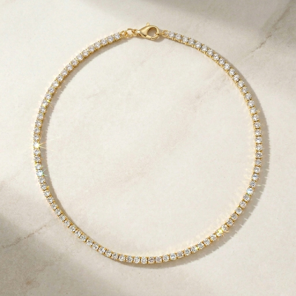 Detalle choker tenis enchapado en oro 18K - D'march Designs Chile