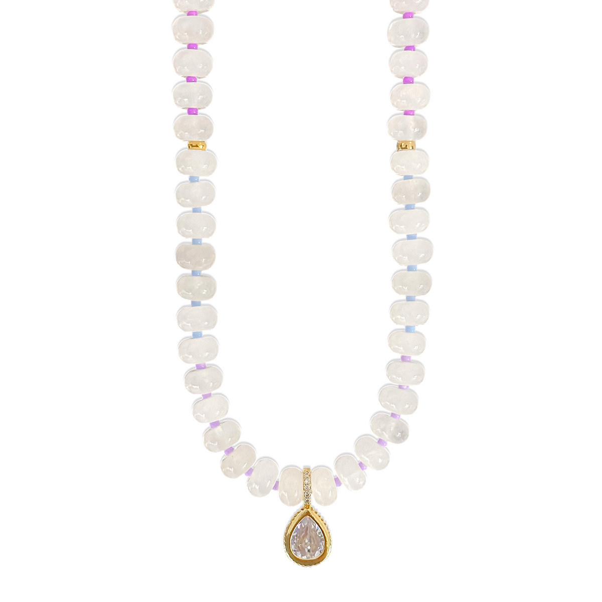 Collar blanco hielo rondell enchapado en oro 18K hipoalergénico - D'march Designs Chile